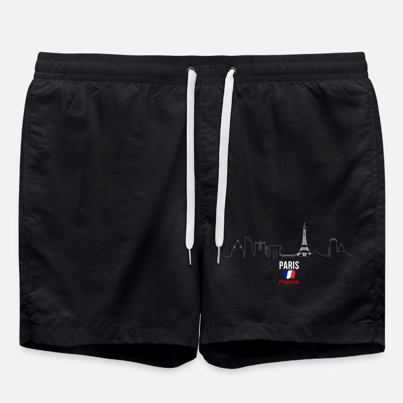 Paris Skyline Line Art - Swim Trunks - black