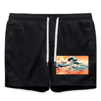 Vagues du coucher de soleil à Ukiyoe - Short de bain - noir - Devant - AI Model Male 185 light (185cm)