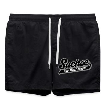 Sachse und Stolz drauf | Farben änderbar - Badeshorts - Schwarz - Vorne - AI Model Male 185 light (185cm)
