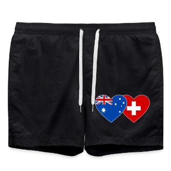 Australien Schweiz Flagge Herz Flagge - Badeshorts - Schwarz - Vorne - AI Model Male 185 light (185cm)