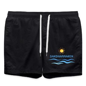 Sandhammaren, motif soleil et vague pour la saison de plage - Short de bain - noir - Devant - AI Model Male 185 light (185cm)