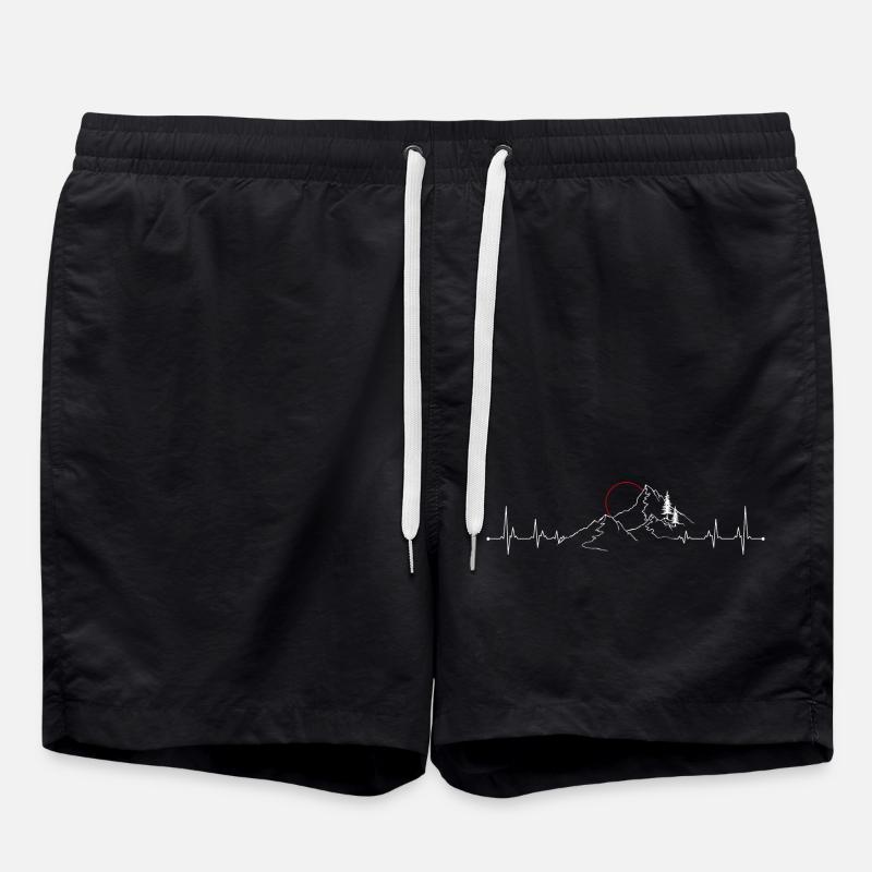 Mountain Pulse Sunrise Line Art - Swim Trunks - black