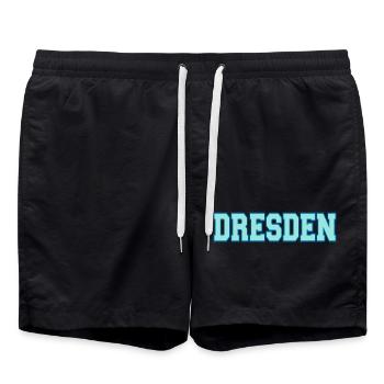 Dresden Block Font Outfit Design - Swim Trunks - black - Front - AI Model Male 185 light (185cm)