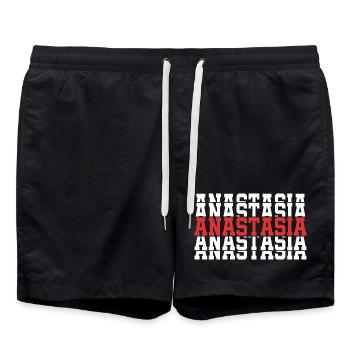 Anastasia t-shirt gift stacked text - Swim Trunks - black - Front - AI Model Male 185 light (185cm)