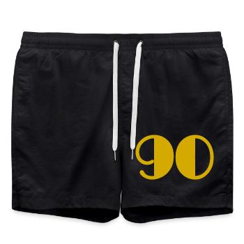 90. 90 YEARS. 90th ANNIVERSARY. 90 YEARS ANNIVERSARY. - Swim Trunks - black - Front - AI Model Male 185 light (185cm)