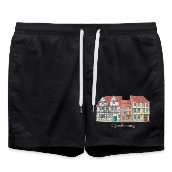 Quedlinburg, ville du patrimoine mondial en Allemagne, dessin - Short de bain - noir - Devant - AI Model Male 185 light (185cm)
