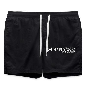 Flensburg Koordinaten Souvenir - Badeshorts - Schwarz - Vorne - AI Model Male 185 light (185cm)