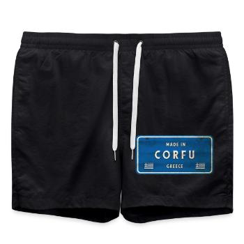 Corfu Greece vintage sign - Swim Trunks - black - Front - AI Model Male 185 light (185cm)