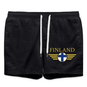 Ich liebe Finnland, Stil Design T-Shirt, Kleidung - Badeshorts - Schwarz - Vorne - AI Model Male 185 light (185cm)