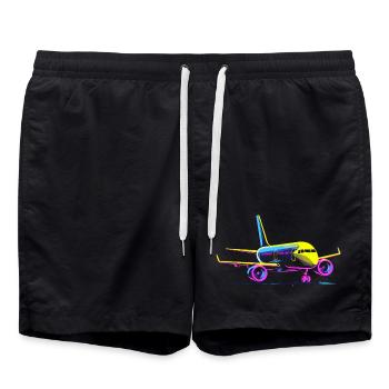 Airplane Cartoon Style - Swim Trunks - black - Front - AI Model Male 185 light (185cm)