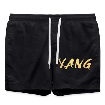 Yang Gold Yoga männlich om Namaste Meditation Yogi - Badeshorts - Schwarz - Vorne - AI Model Male 185 light (185cm)