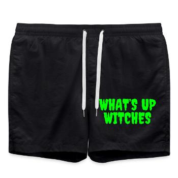 Vibrant Green Whats Up Witches Design - Swim Trunks - black - Front - AI Model Male 185 light (185cm)