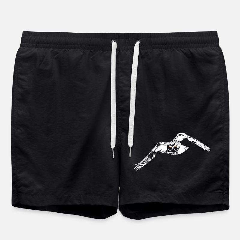 Eagle owl lineart - Swim Trunks - black