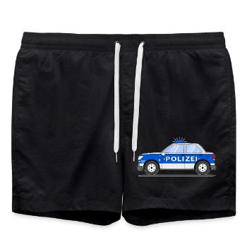Police car in blue and silver - Swim Trunks - black - Front - AI Model Male 185 light (185cm)