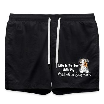 Drôle de berger australien bleu merle - Short de bain - noir - Devant - AI Model Male 185 light (185cm)