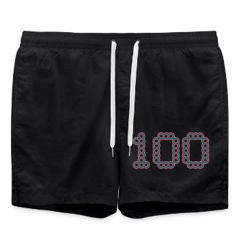 100. 100 YEARS. 100th ANNIVERSARY. BIRTHDAY 100 - Swim Trunks - black - Front - AI Model Male 185 light (185cm)