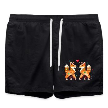 Two foxes in gingerbread style as a Christmas motif - Swim Trunks - black - Front - AI Model Male 185 light (185cm)