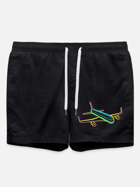 Retro Flugzeug Grafik - Badeshorts - Schwarz