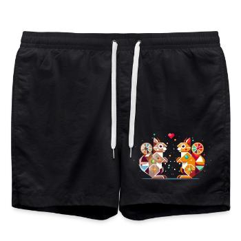 Deux écureuils avec un coeur coloré qui attire l’attention - Short de bain - noir - Devant - AI Model Male 185 light (185cm)