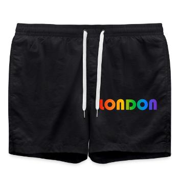 London Regenbogen Text - Badeshorts - Schwarz - Vorne - AI Model Male 185 light (185cm)
