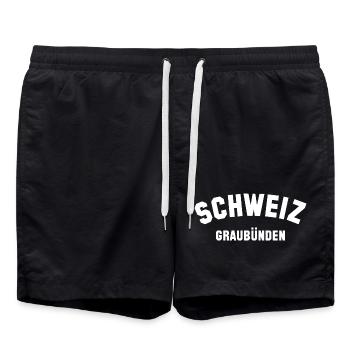 GRAUBÜNDEN Schweiz Switzerland - Swim Trunks - black - Front - AI Model Male 185 light (185cm)