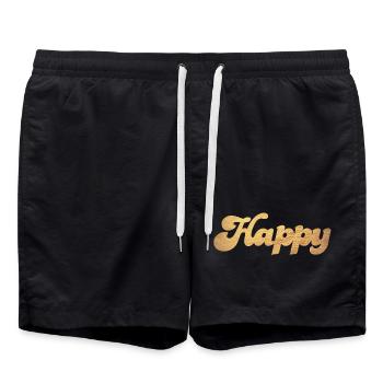 Happy Gold Squiggles Cursive Happiness Quotes - Swim Trunks - black - Front - AI Model Male 185 light (185cm)