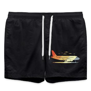 Dessin d’avion Vintage - Short de bain - noir - Devant - AI Model Male 185 light (185cm)