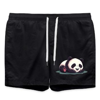 Cute Cartoon of a Sleeping Panda - Adorable design - Swim Trunks - black - Front - AI Model Male 185 light (185cm)