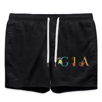 GIA Namenskunst mit gestickten Blumen - Badeshorts - Schwarz - Vorne - AI Model Male 185 light (185cm)