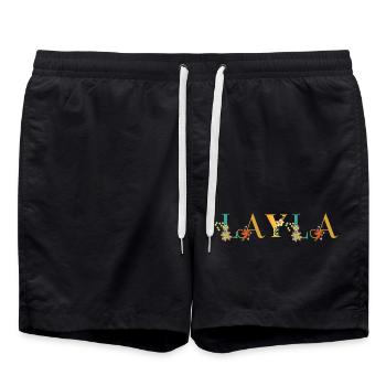 LAYLA Namenskunst mit Blumen bestickt - Badeshorts - Schwarz - Vorne - AI Model Male 185 light (185cm)
