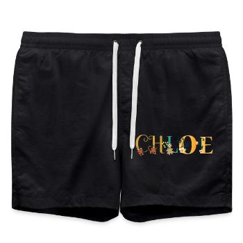 CHLOE Namenskunst mit gestickten Blumen - Badeshorts - Schwarz - Vorne - AI Model Male 185 light (185cm)
