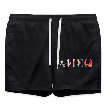 THEO Namenskunst mit Blumen bestickt - Badeshorts - Schwarz - Vorne - AI Model Male 185 light (185cm)