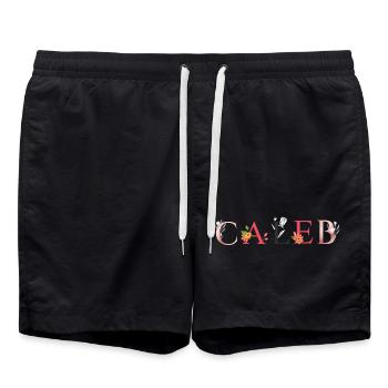 CALEB Namenskunst mit gestickten Blumen - Badeshorts - Schwarz - Vorne - AI Model Male 185 light (185cm)