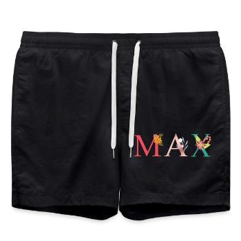 MAX Name Art With Flowers Embroidered - Swim Trunks - black - Front - AI Model Male 185 light (185cm)