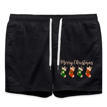 Joyeux Noël - Chats pour Noël - Short de bain - noir - Devant - AI Model Male 185 light (185cm)
