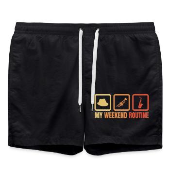 Trompeter Wochenendroutine - Badeshorts - Schwarz - Vorne - AI Model Male 185 light (185cm)