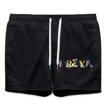 FREYA Namenskunst mit gestickten Blumen - Badeshorts - Schwarz - Vorne - AI Model Male 185 light (185cm)