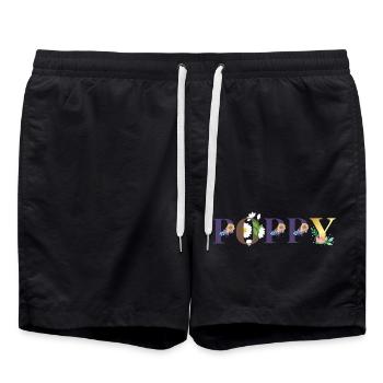 Mohn Namenskunst mit Blumen bestickt - Badeshorts - Schwarz - Vorne - AI Model Male 185 light (185cm)