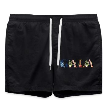GALA Namenskunst mit Blumen bestickt - Badeshorts - Schwarz - Vorne - AI Model Male 185 light (185cm)