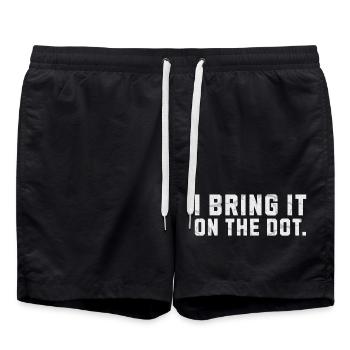 Bring It On The Dot. Lustiges Denglisch - Badeshorts - Schwarz - Vorne - AI Model Male 185 light (185cm)