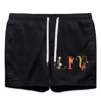 Nom LIV orné de fleurs - Short de bain - noir - Devant - AI Model Male 185 light (185cm)