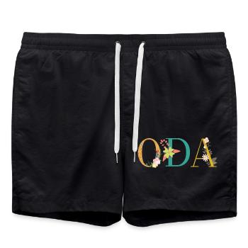 ODA name decorated with flowers - Swim Trunks - black - Front - AI Model Male 185 light (185cm)