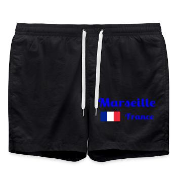Marseille, France- Imprimés élégants - Short de bain - noir - Devant - AI Model Male 185 light (185cm)