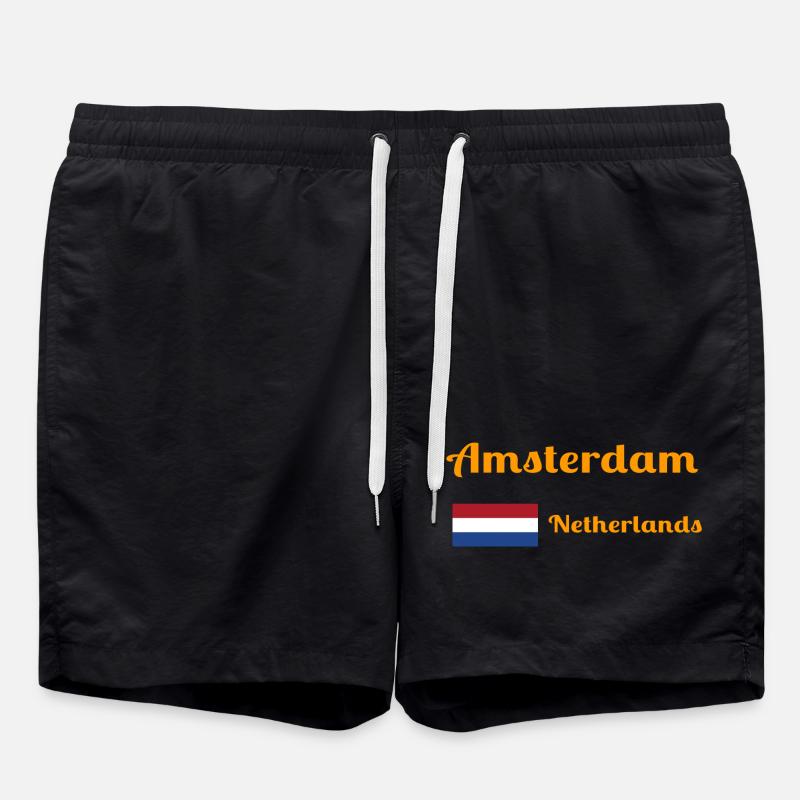 Amsterdam, Pays-Bas - Imprimés élégants - Short de bain - noir