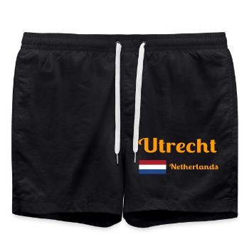 Utrecht, Netherlands- Stylish prints - Swim Trunks - black - Front - AI Model Male 185 light (185cm)