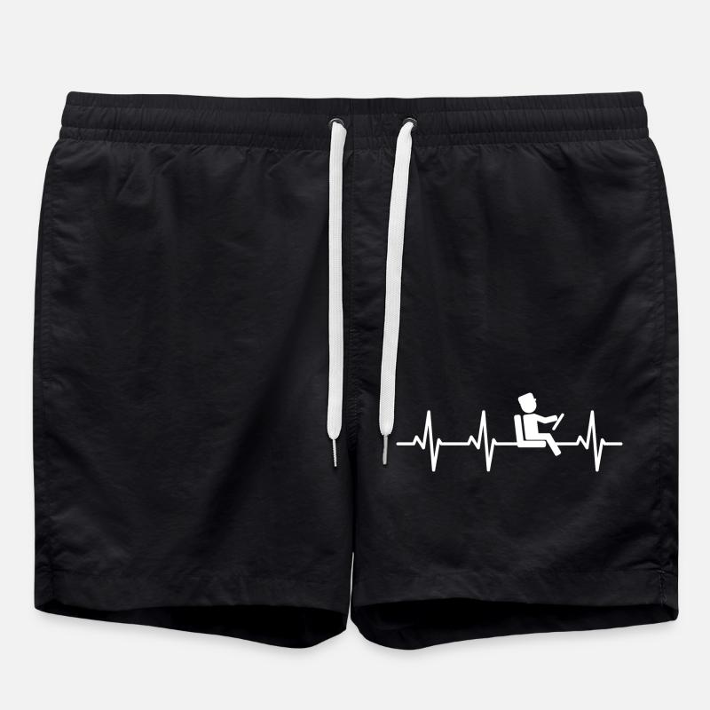 Bus Driver ECG Heart Line - Swim Trunks - black