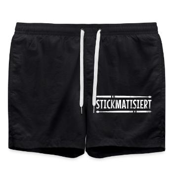 stickmatisiert - drummer (weiß) - Badeshorts - Schwarz - Vorne - AI Model Male 185 light (185cm)