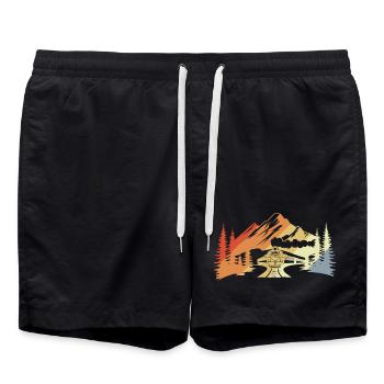 Dessin de chemin de fer rétro - Short de bain - noir - Devant - AI Model Male 185 light (185cm)