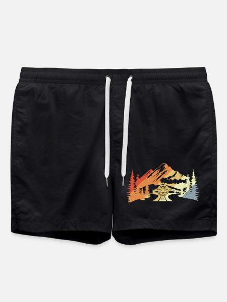 Railway Drawing Retro - Swim Trunks - black