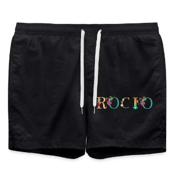ROCIO name decorated with flowers - Swim Trunks - black - Front - AI Model Male 185 light (185cm)